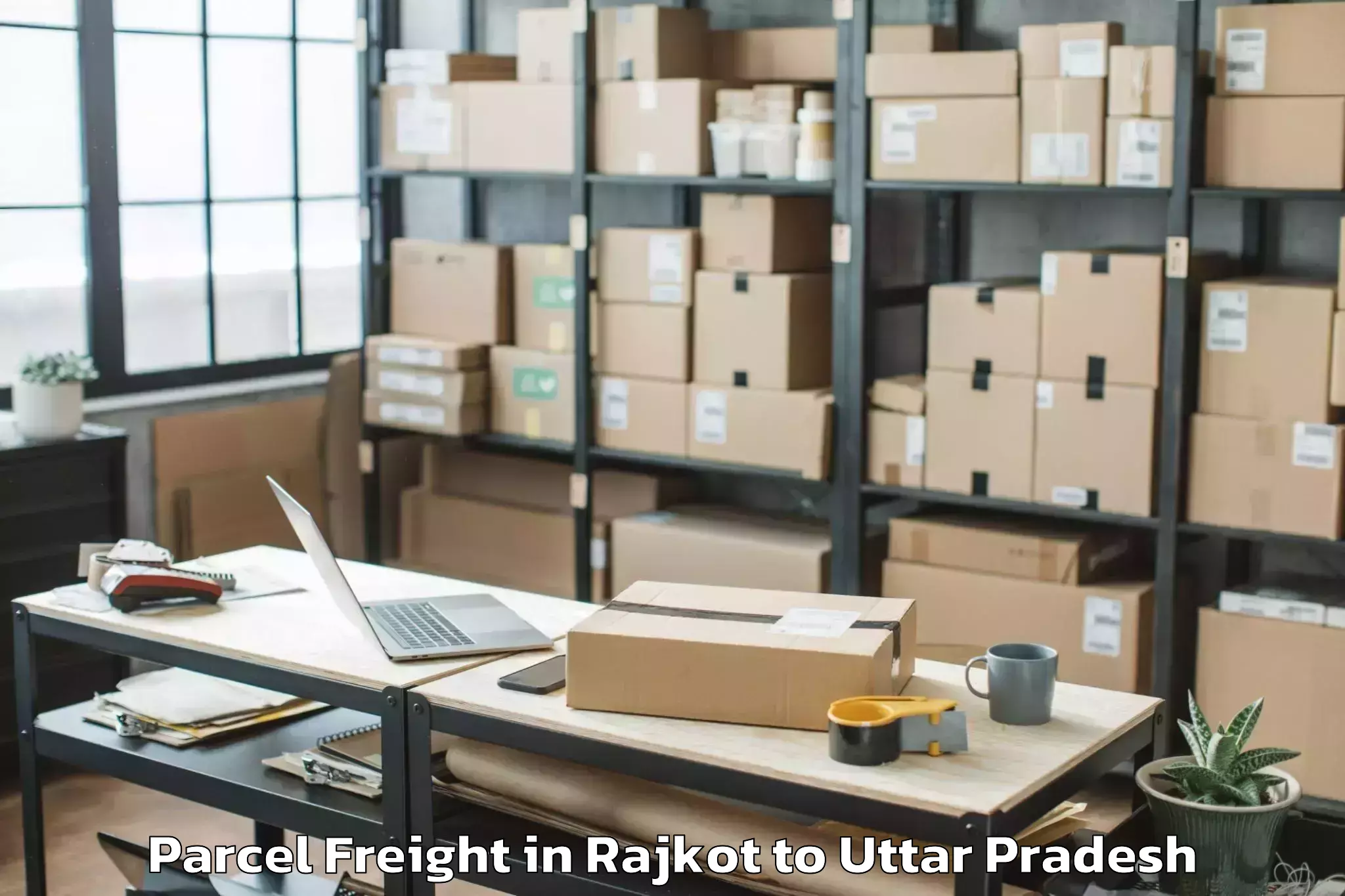 Easy Rajkot to Bilthra Parcel Freight Booking